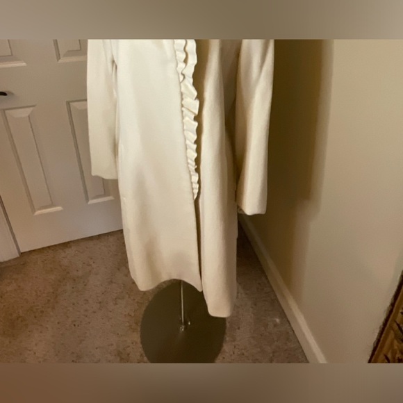 DKNY Wool Blend Ruffled Cream Overcoat - Picture 7 of 7